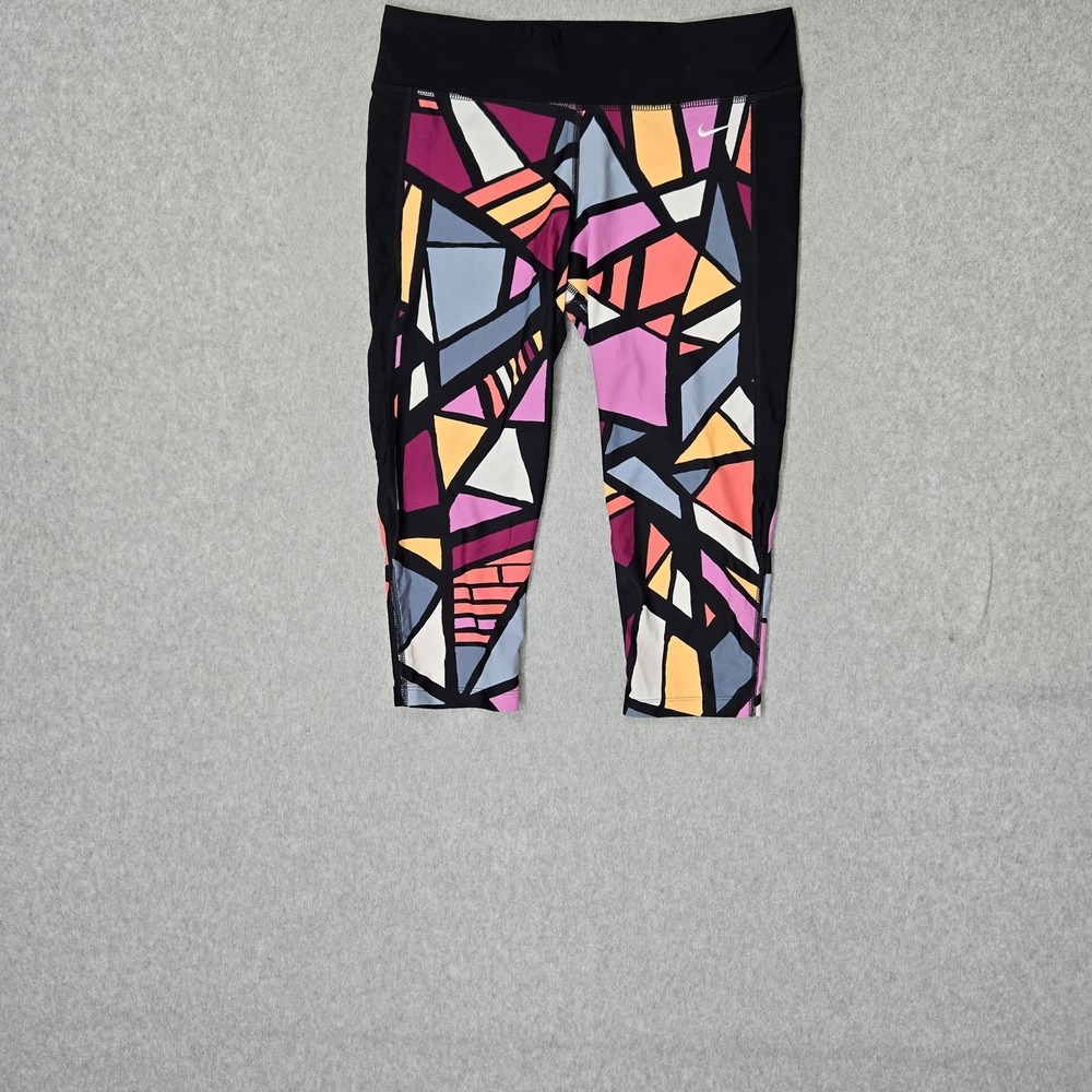 Nike Women Activewear Pants M Multicolor Nylon Spandex Geometric Running